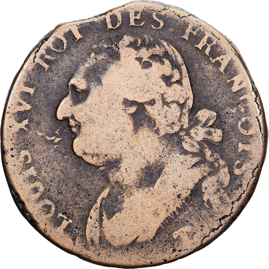 France, Louis XVI, 12 Deniers, 1792, Nantes, Bronze, VF(20-25), Gadoury:15