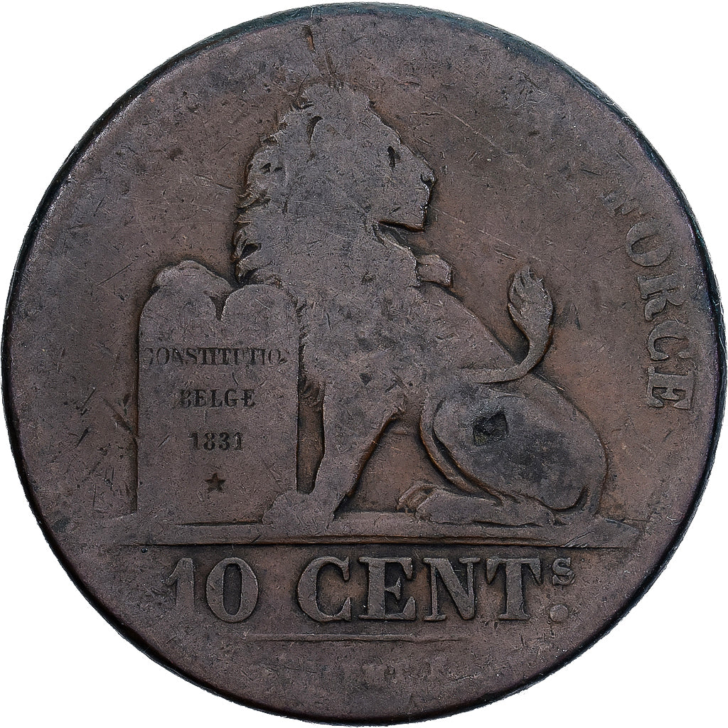 Bélgica, Leopold I, 10 Centimes, 1848, Countermark, Cobre, BC, KM:2.1