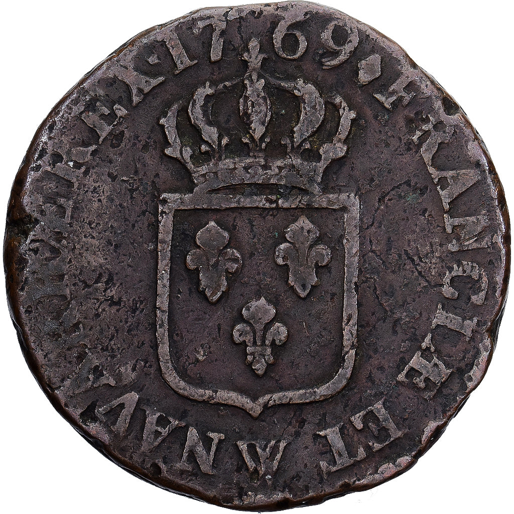 Francja, Louis XV, Sol à la vieille tête, 1769, Lille, Miedź, VF(20-25)