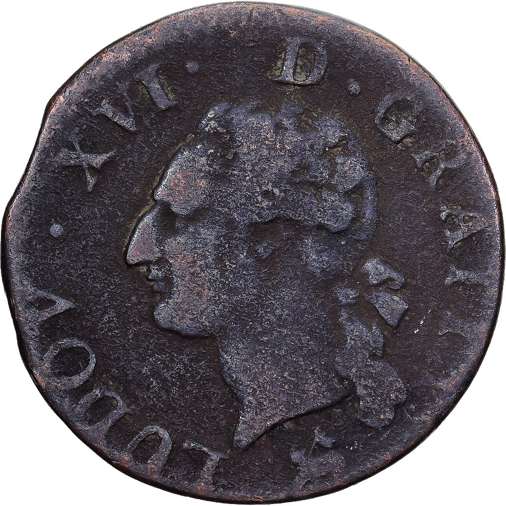 France, Louis XVI, Liard, Liard, 1788, Rouen, Cuivre, TB, Gadoury:348, KM:585.3