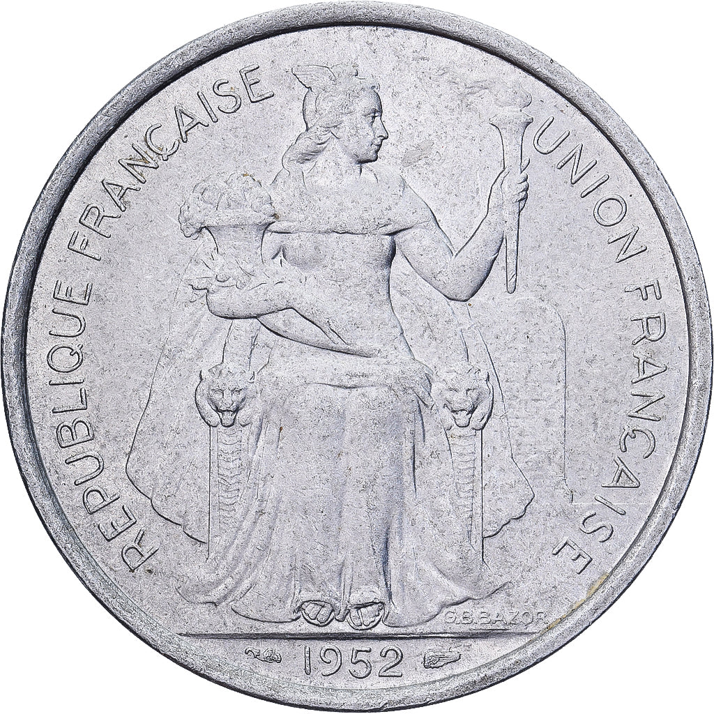Établissements français de l'Océanie, 5 Francs, 1952, Paris, Aluminum