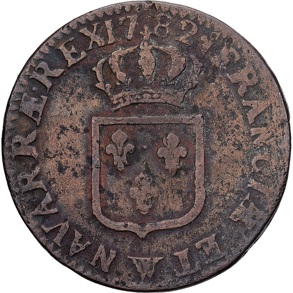 Francia, Louis XVI, Sol, Sol ou sou, 1782, Lille, Cobre, BC+, Gadoury:350