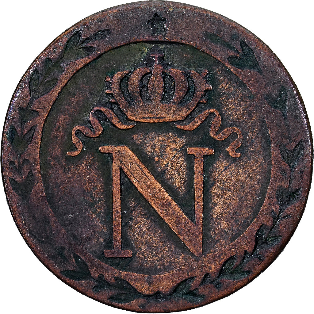 Francia, 10 Centimes, 1808, Strasbourg, Vellón, BC+