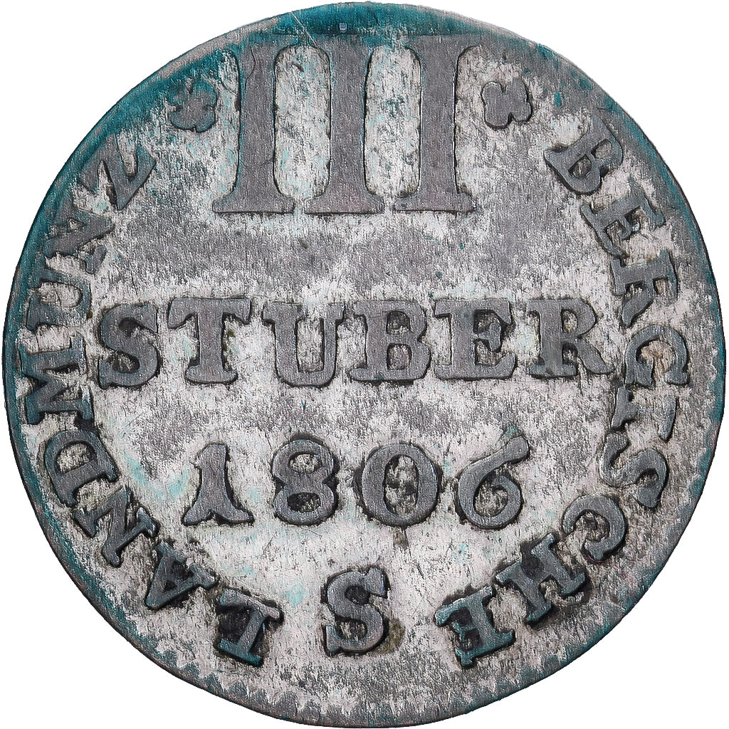 Alemania, BERG, Maximilian IV, Josef, 3 Stüber, 1806, Düsseldorf, Vellón, BC+
