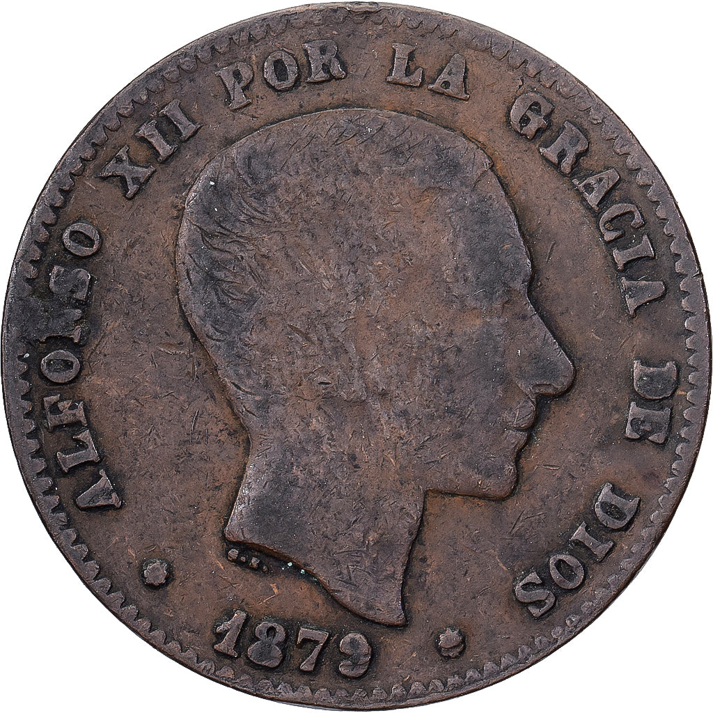 Spanien, Alfonso XII, 10 Centimos, 1879, Madrid, Bronze, S, KM:675