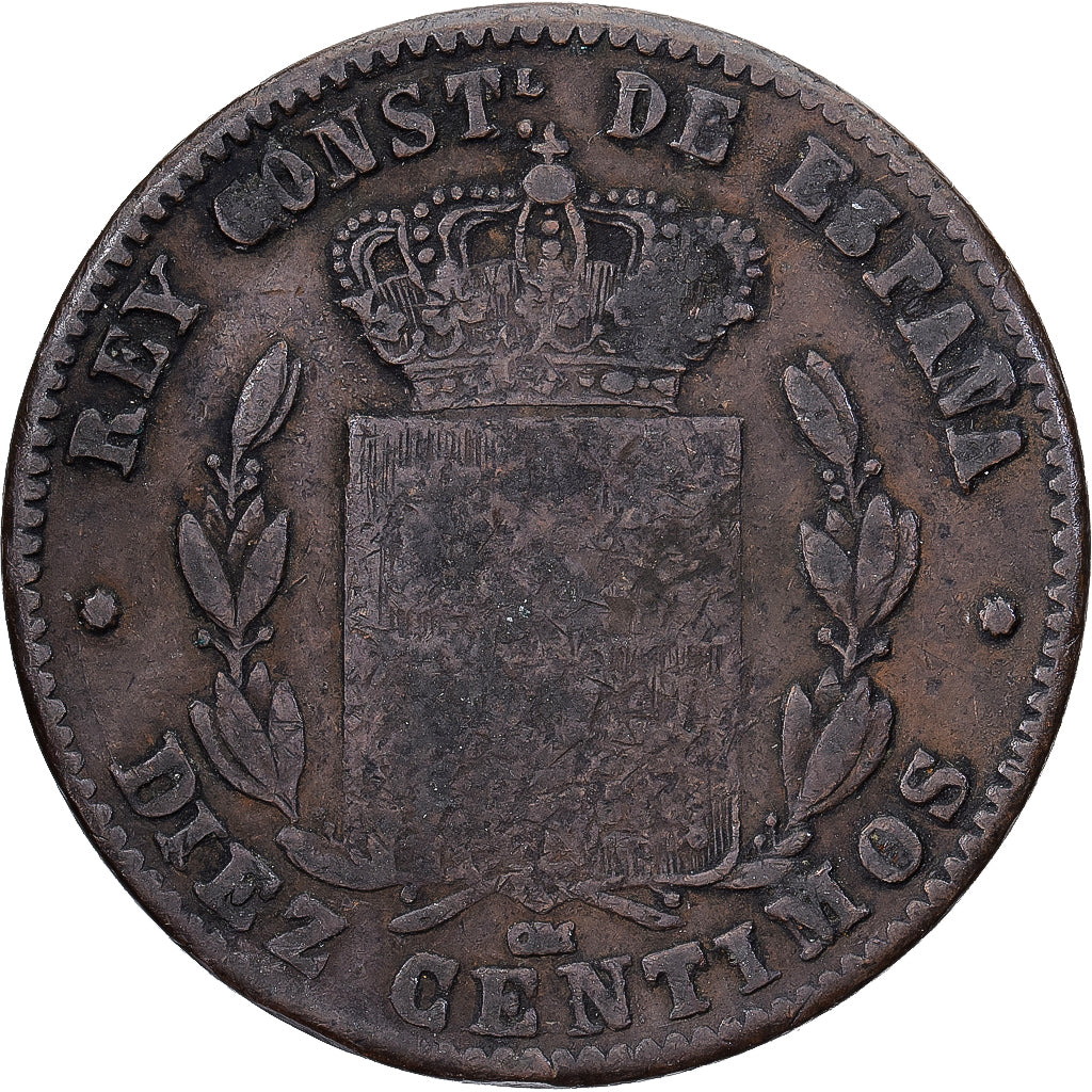 Spanien, Alfonso XII, 10 Centimos, 1879, Madrid, Bronze, S, KM:675
