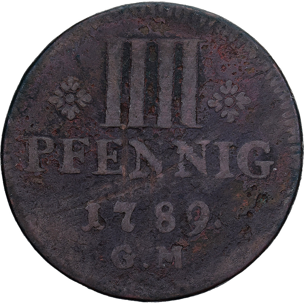 German States, 4 Pfenning, 1789, Copper, F(12-15), KM:179