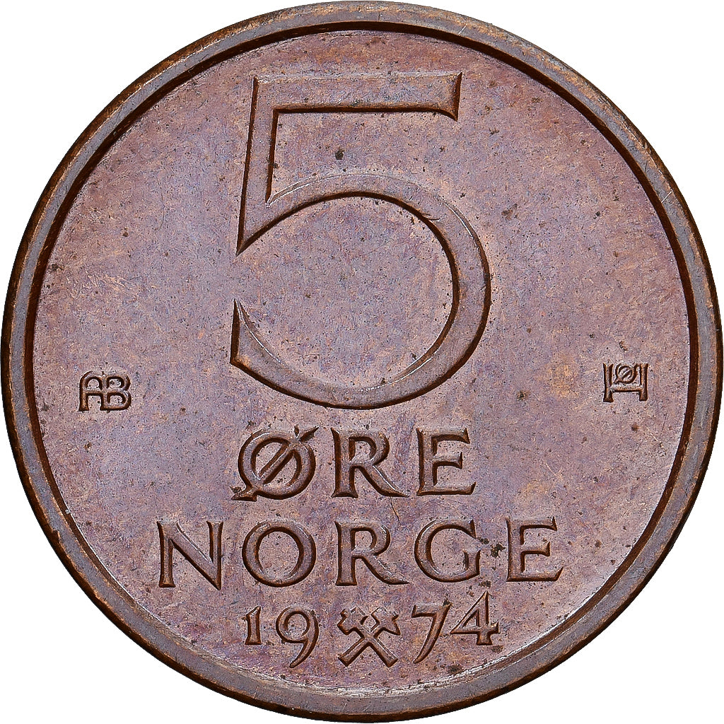 Norvège, Olav V, 5 Öre, 1974, Bronze, SUP+, KM:415