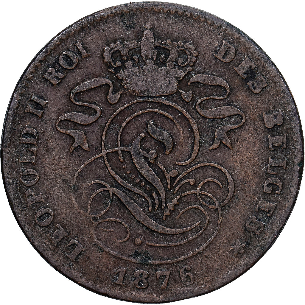 Belgien, Leopold II, 2 Centimes, 1876, Kupfer, S, KM:35.1