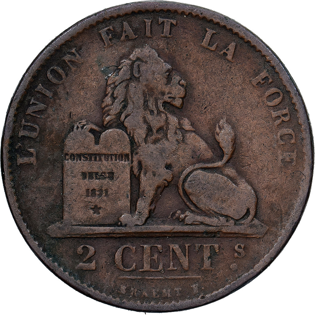 Belgien, Leopold II, 2 Centimes, 1876, Kupfer, S, KM:35.1