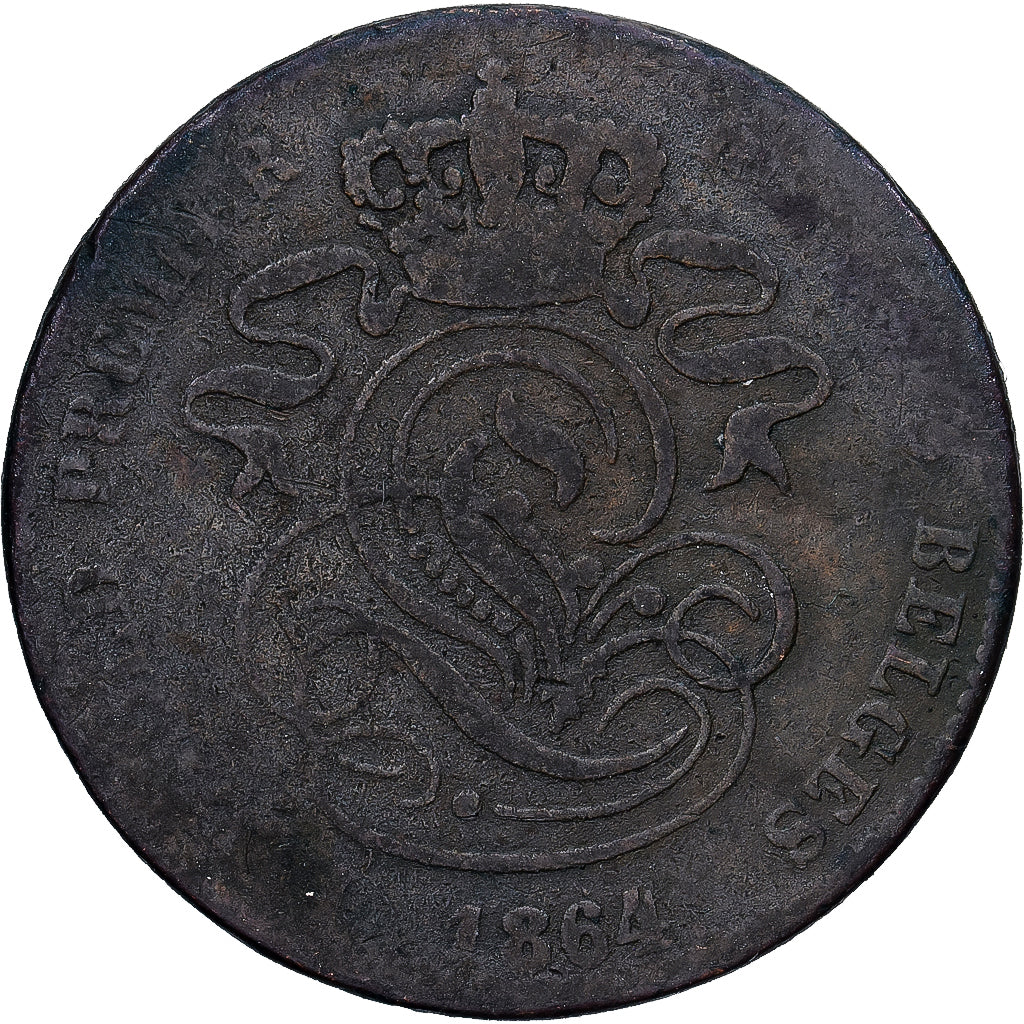 Belgien, Leopold I, 2 Centimes, 1864, Kupfer, S, KM:4.2