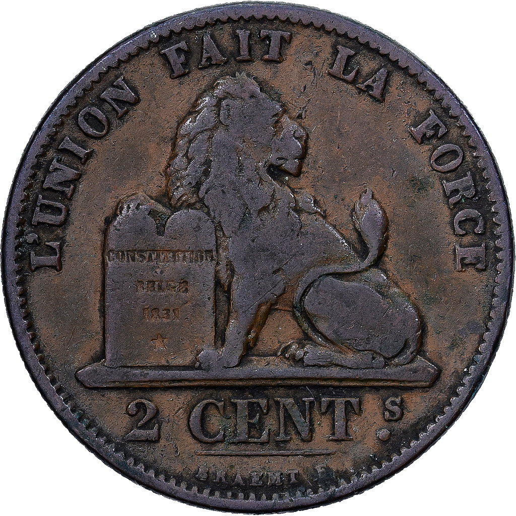 Bélgica, Leopold II, 2 Centimes, 1875, Cobre, BC+, KM:35.1