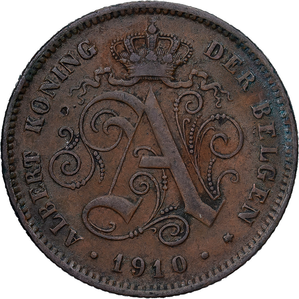 België, Albert I, 2 Centimes, 1910, Koper, ZF, KM:65