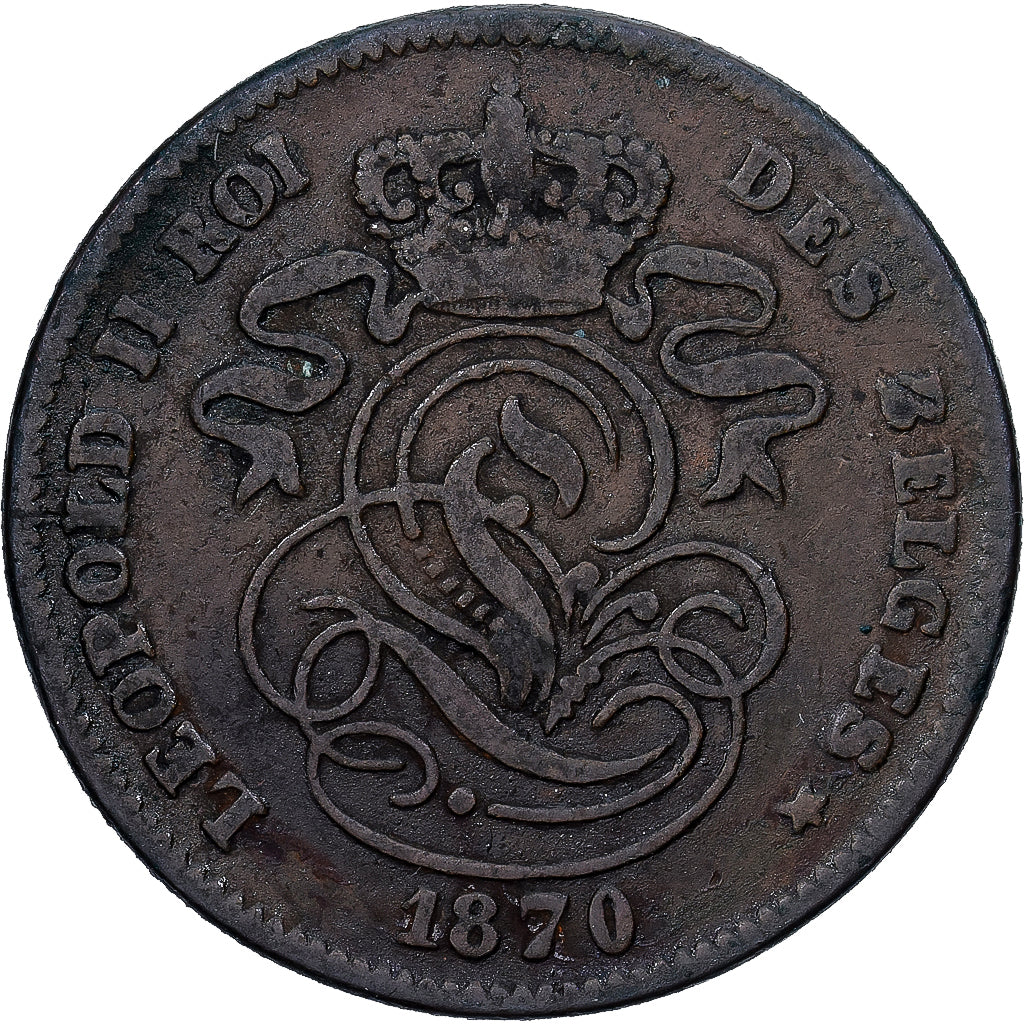 Belgien, Leopold II, 2 Centimes, 1870, Kupfer, S, KM:35.1