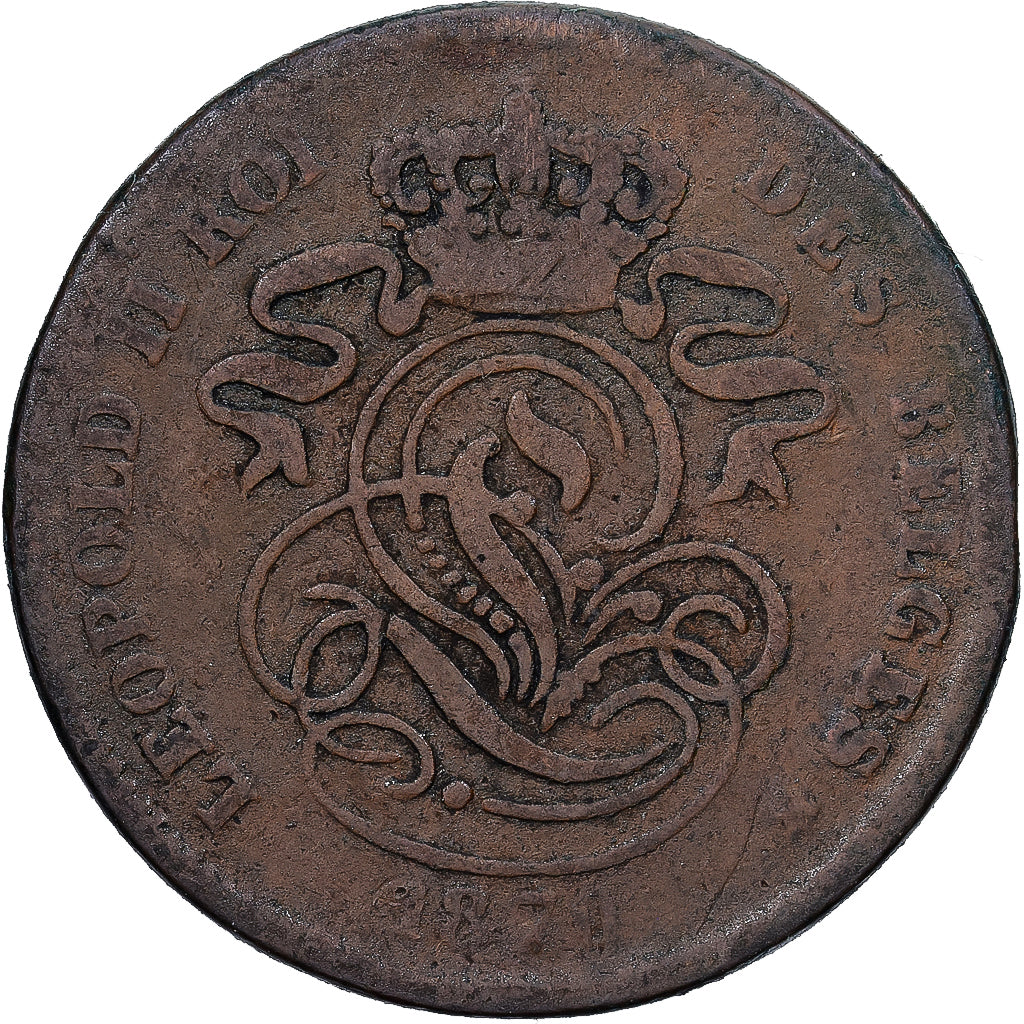 Bélgica, Leopold II, 2 Centimes, 1870, Cobre, F(12-15), KM:35.1