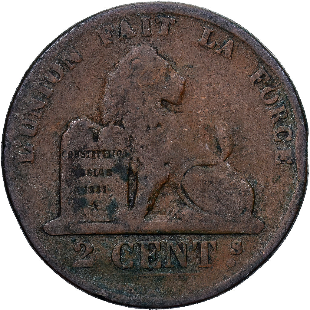 Bélgica, Leopold II, 2 Centimes, 1870, Cobre, F(12-15), KM:35.1