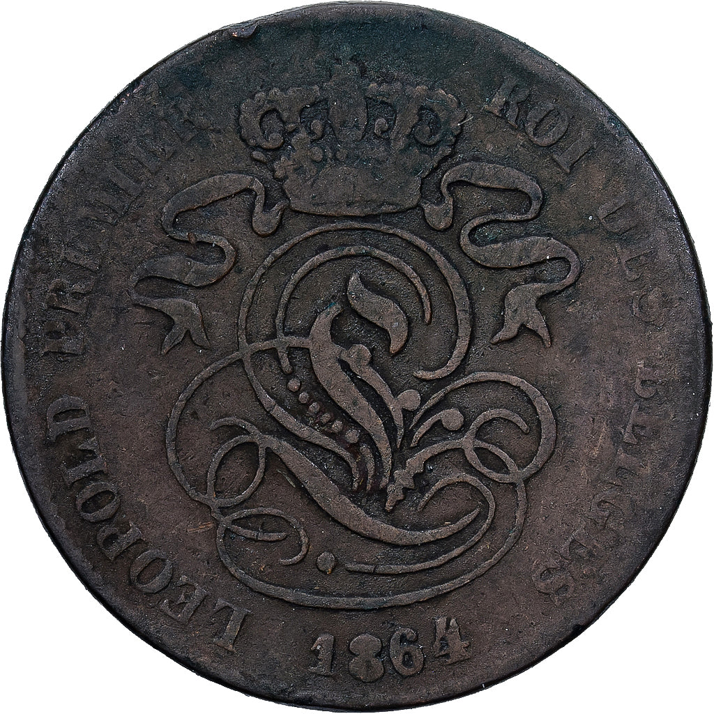 Belgien, Leopold I, 2 Centimes, 1864, Kupfer, SGE+, KM:4.2