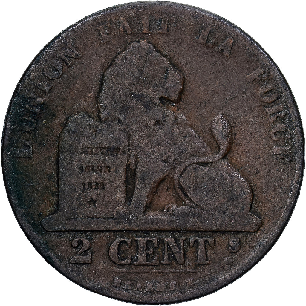 Belgien, Leopold I, 2 Centimes, 1864, Kupfer, SGE+, KM:4.2