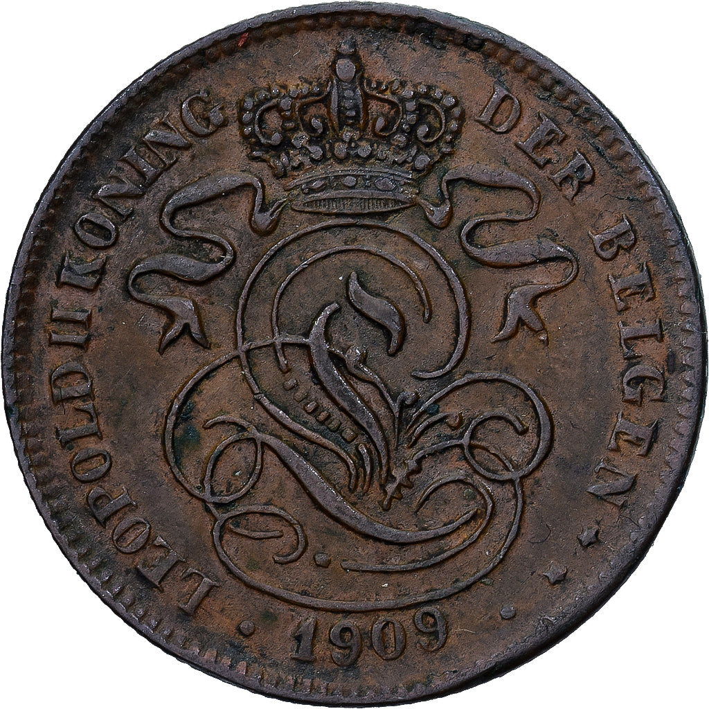 België, 2 Centimes, 1909, Koper, ZF+, KM:36