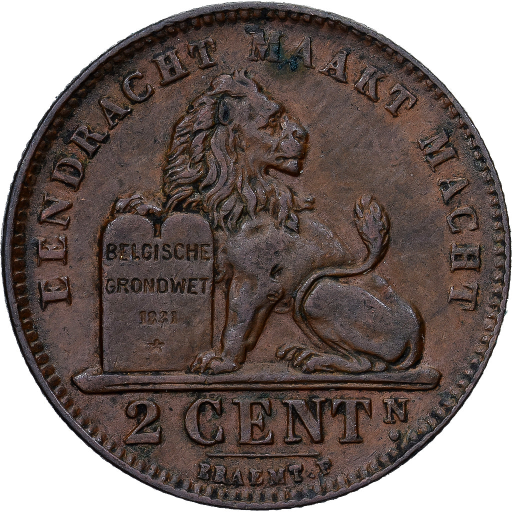België, 2 Centimes, 1909, Koper, ZF+, KM:36