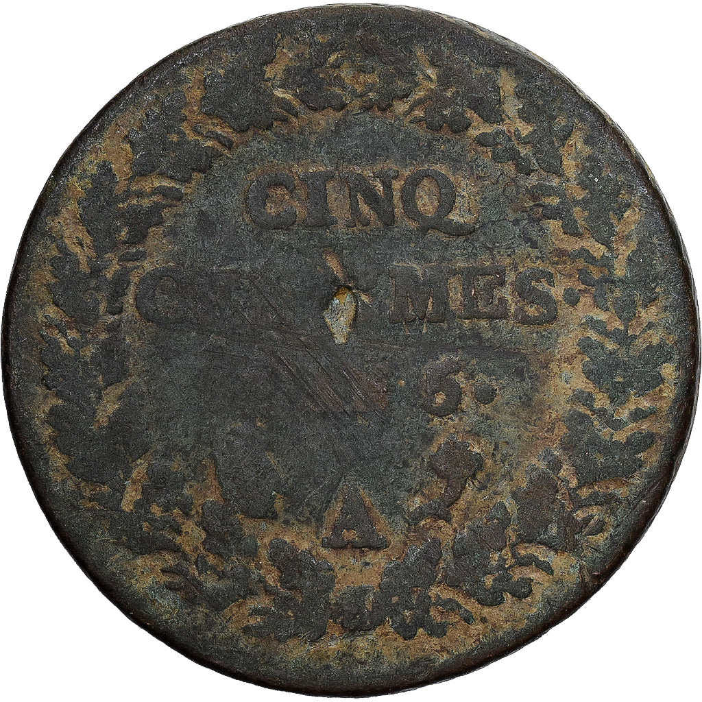 France, 5 Centimes, Dupré, AN 5, Paris, Copper, F(12-15), Gadoury:126
