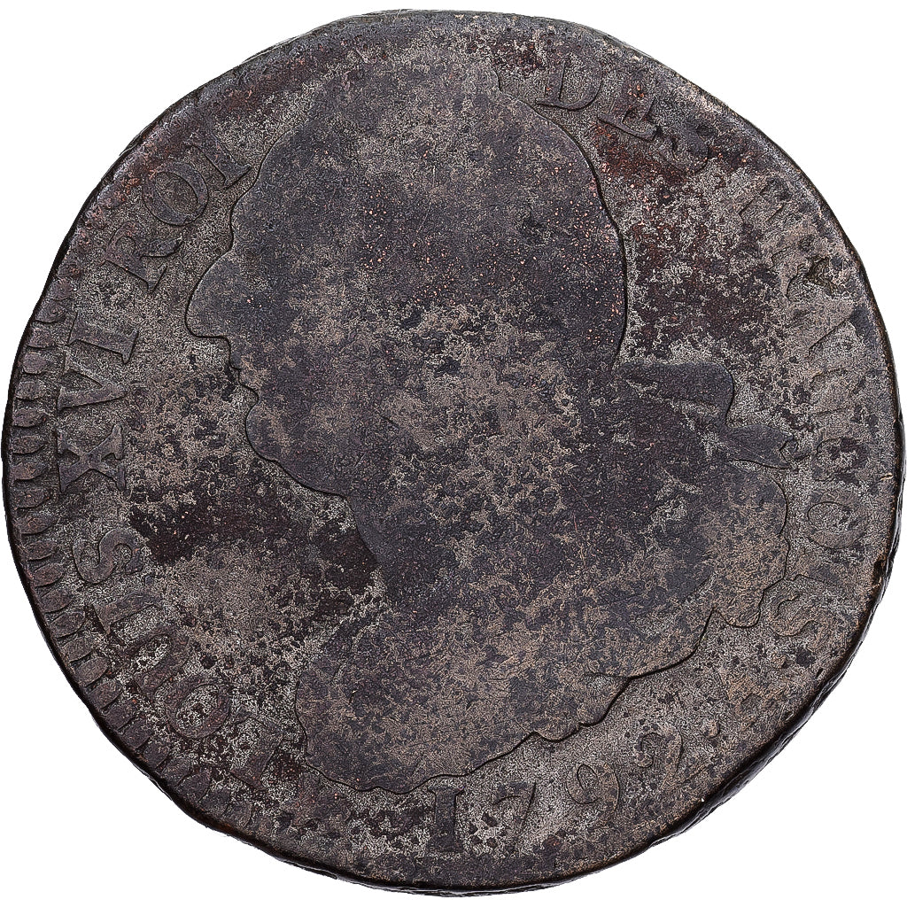 Francia, Louis XVI, 2 sols François, 1792 / AN 4, Paris, Métal de cloche, MB