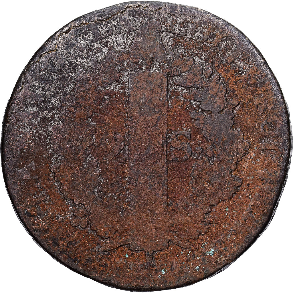 Francia, Louis XVI, 2 sols François, 1792 / AN 4, Paris, Métal de cloche, MB