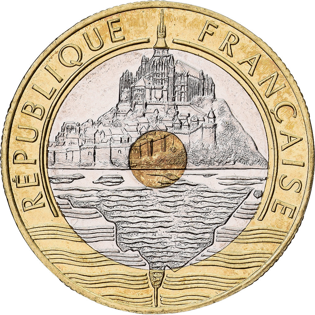 France, 20 Francs, Mont Saint Michel, 1994, Tri-Metallic, MS(63), KM:1008.2