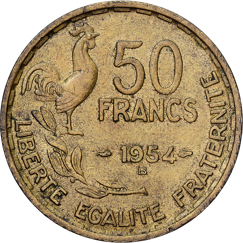 France, 50 Francs, Guiraud, 1954, Beaumont - Le Roger, Aluminum-Bronze