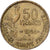 Francia, 50 Francs, Guiraud, 1954, Beaumont - Le Roger, Aluminio - bronce, MBC