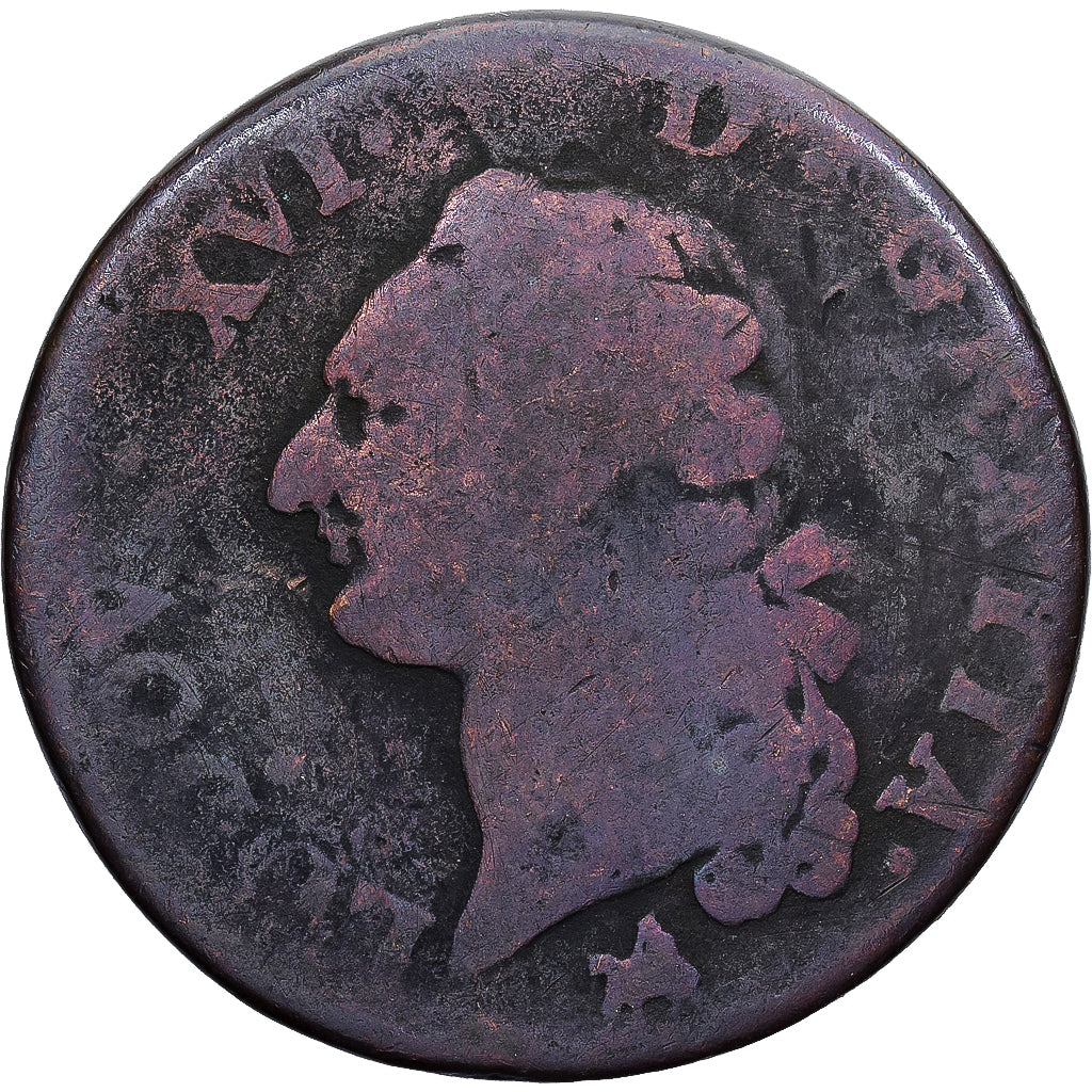 France, Louis XVI, Sol, Sol ou sou, 1791, Rouen, Copper, F(12-15), Gadoury:350