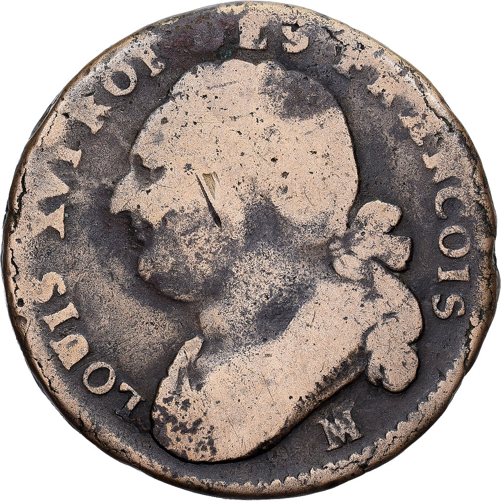Francia, Louis XVI, 12 Deniers, 1792, Marseilles, Cobre, BC+, Gadoury:15
