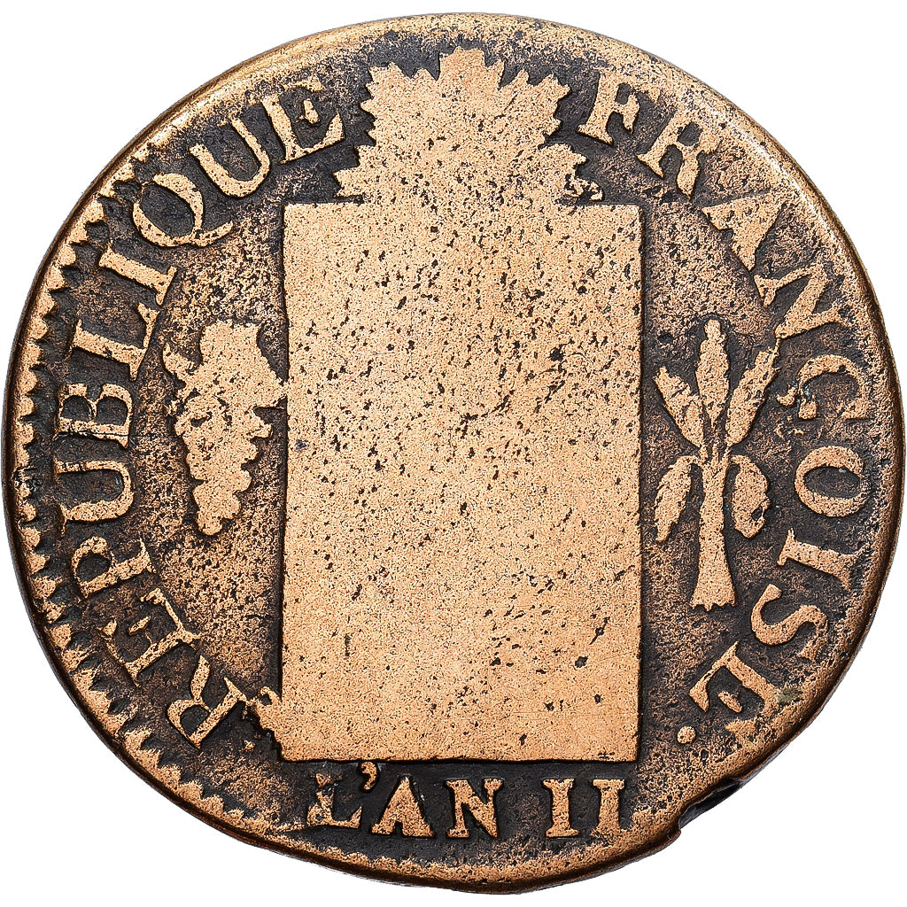 Francia, Sol, 1793 - AN II, Metz, Sol à la balance, Rame, B+, Gadoury:19