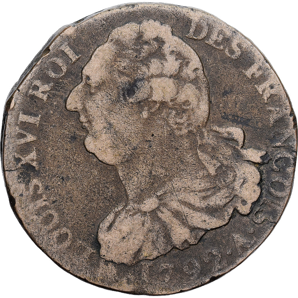 France, Constitution, 2 Sols, 2 sols françois, 1792 / AN 4, Paris, Bronze