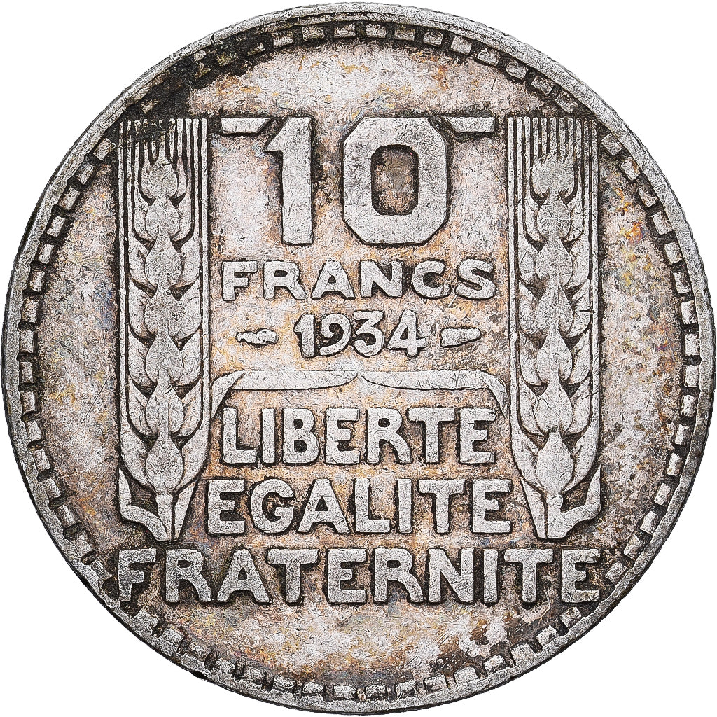 France, 10 Francs, Turin, 1934, Paris, Silver, EF(40-45), KM:878