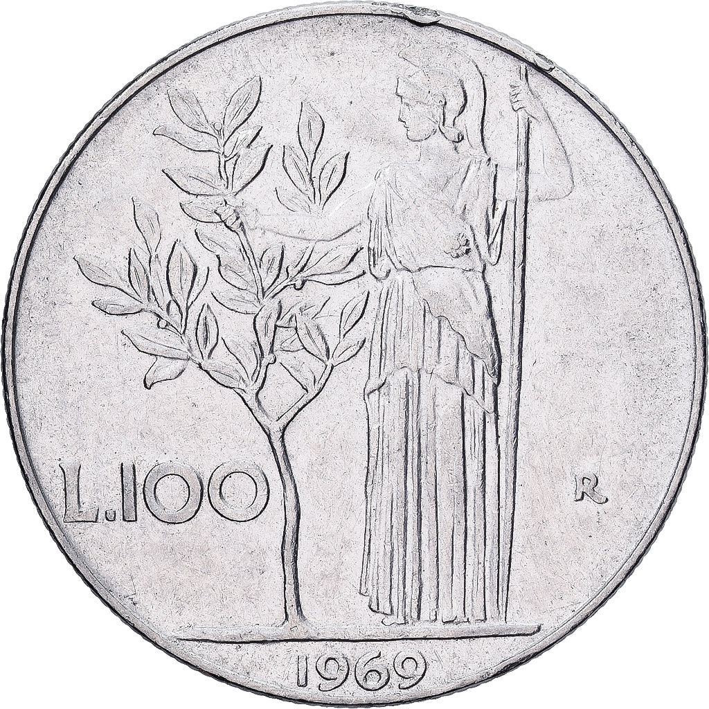 Italia, 100 Lire, 1969, Rome, Acciaio inossidabile, BB, KM:96.1