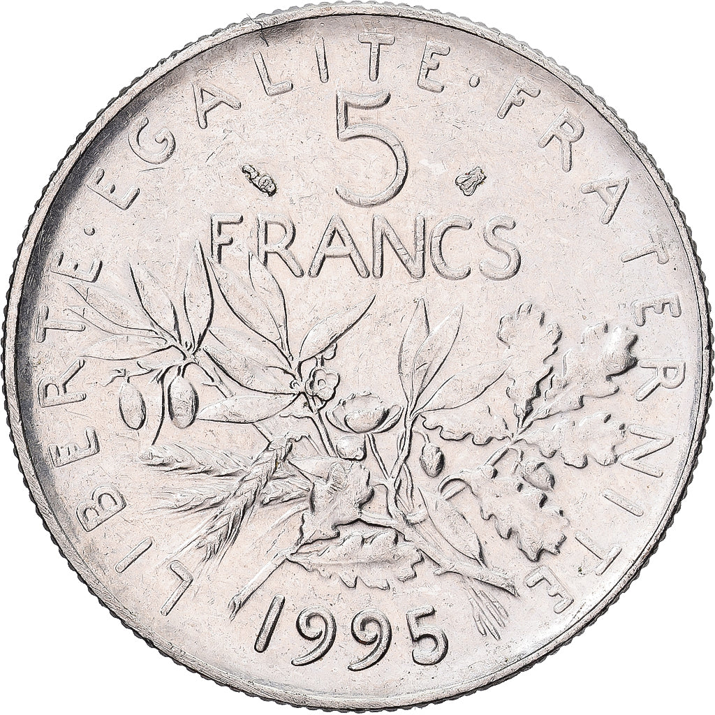 France, 5 Francs, Semeuse, 1995, Paris, Nickel Clad Copper-Nickel, EF(40-45)