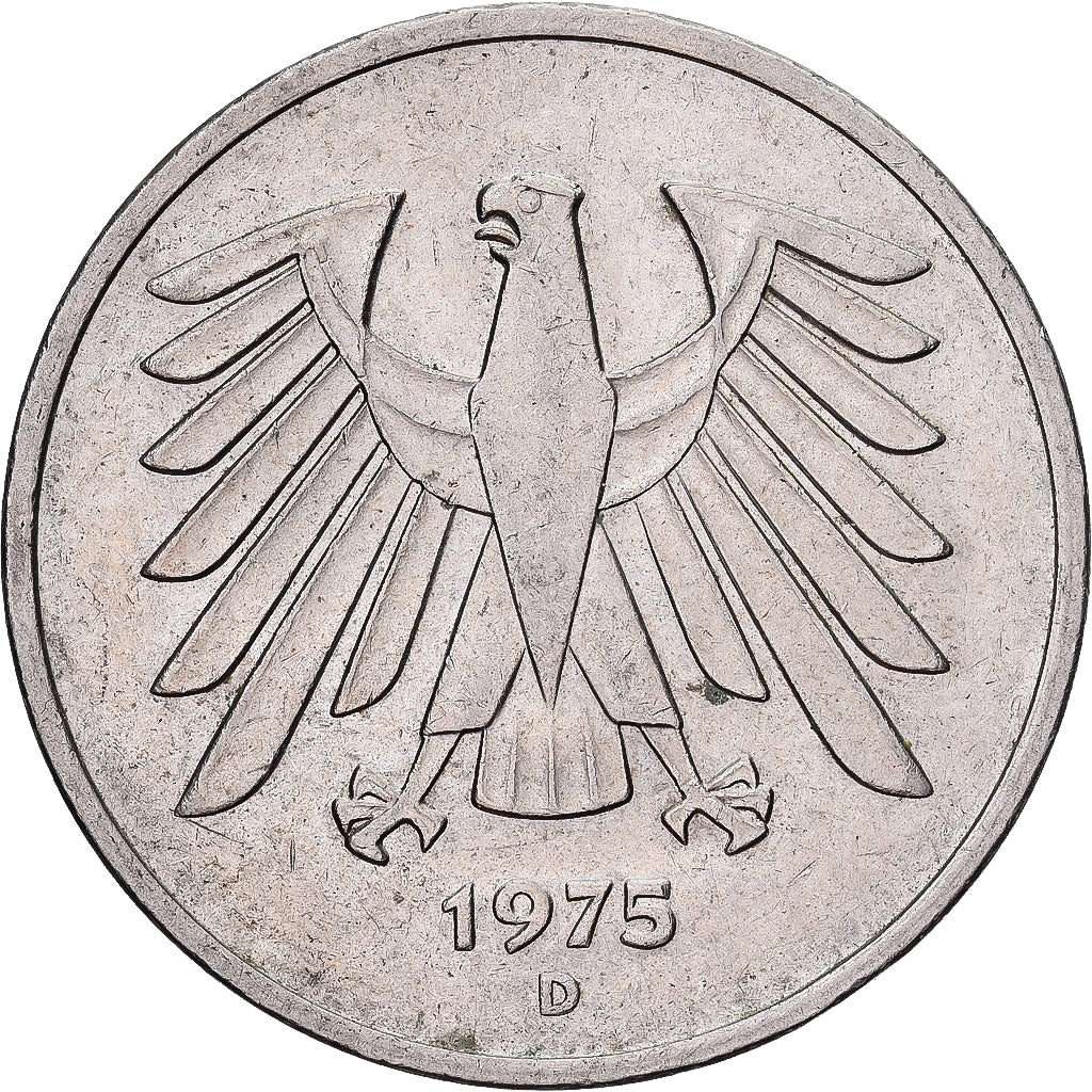 GERMANY - FEDERAL REPUBLIC, 5 Mark, 1975, Munich, Copper-Nickel Clad Nickel