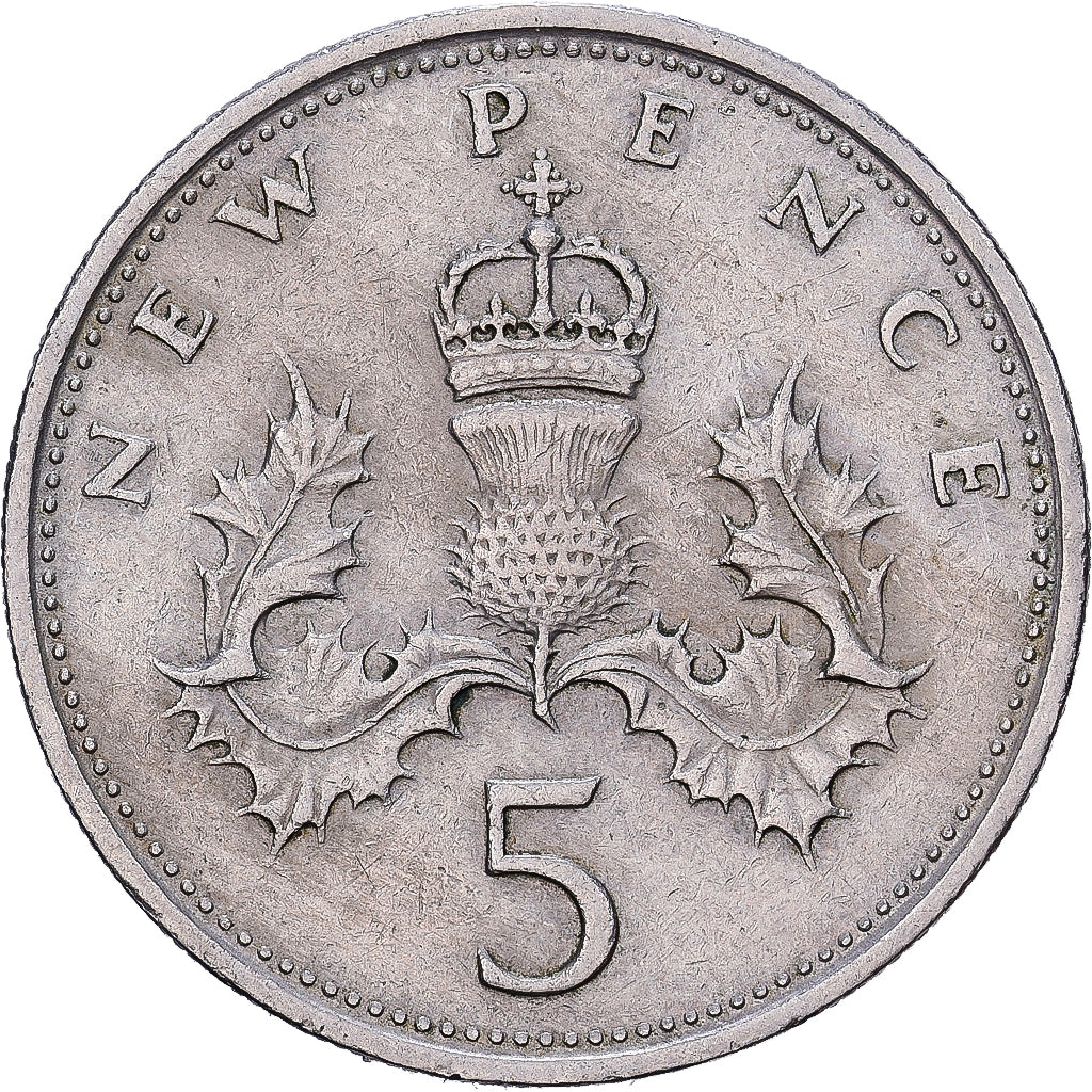 Grande-Bretagne, Elizabeth II, 5 New Pence, 1969, Cupro-nickel, TTB, KM:911