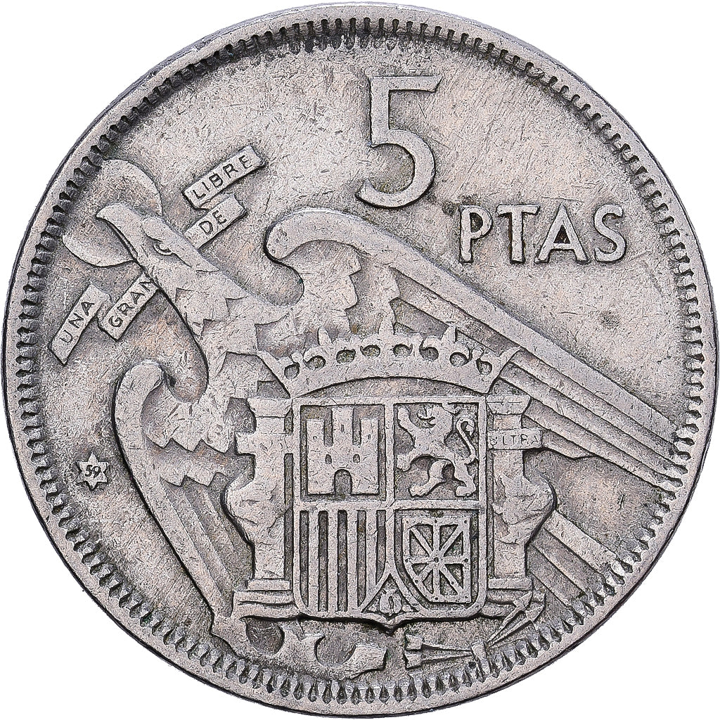 Spain, Caudillo and regent, 5 Pesetas, 1959, Copper-nickel, VF(20-25), KM:786