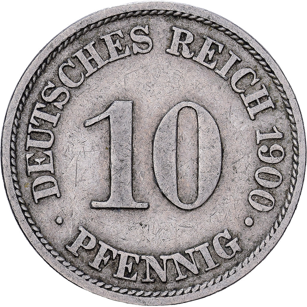 German Empire, Wilhelm II, 10 Pfennig, 1900, Berlin, Copper-nickel, VF(30-35)