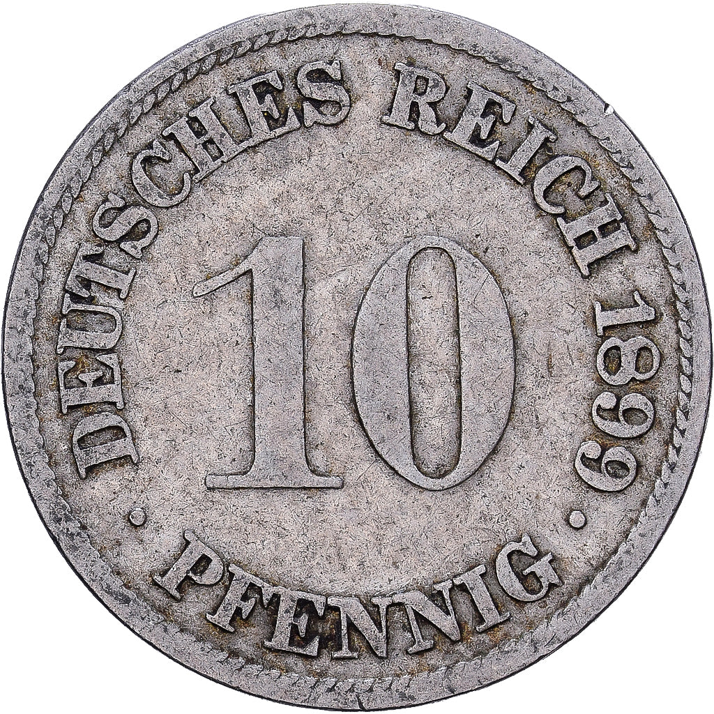 Empire allemand, Wilhelm II, 10 Pfennig, 1899, Stuttgart, Cupro-nickel, TB+