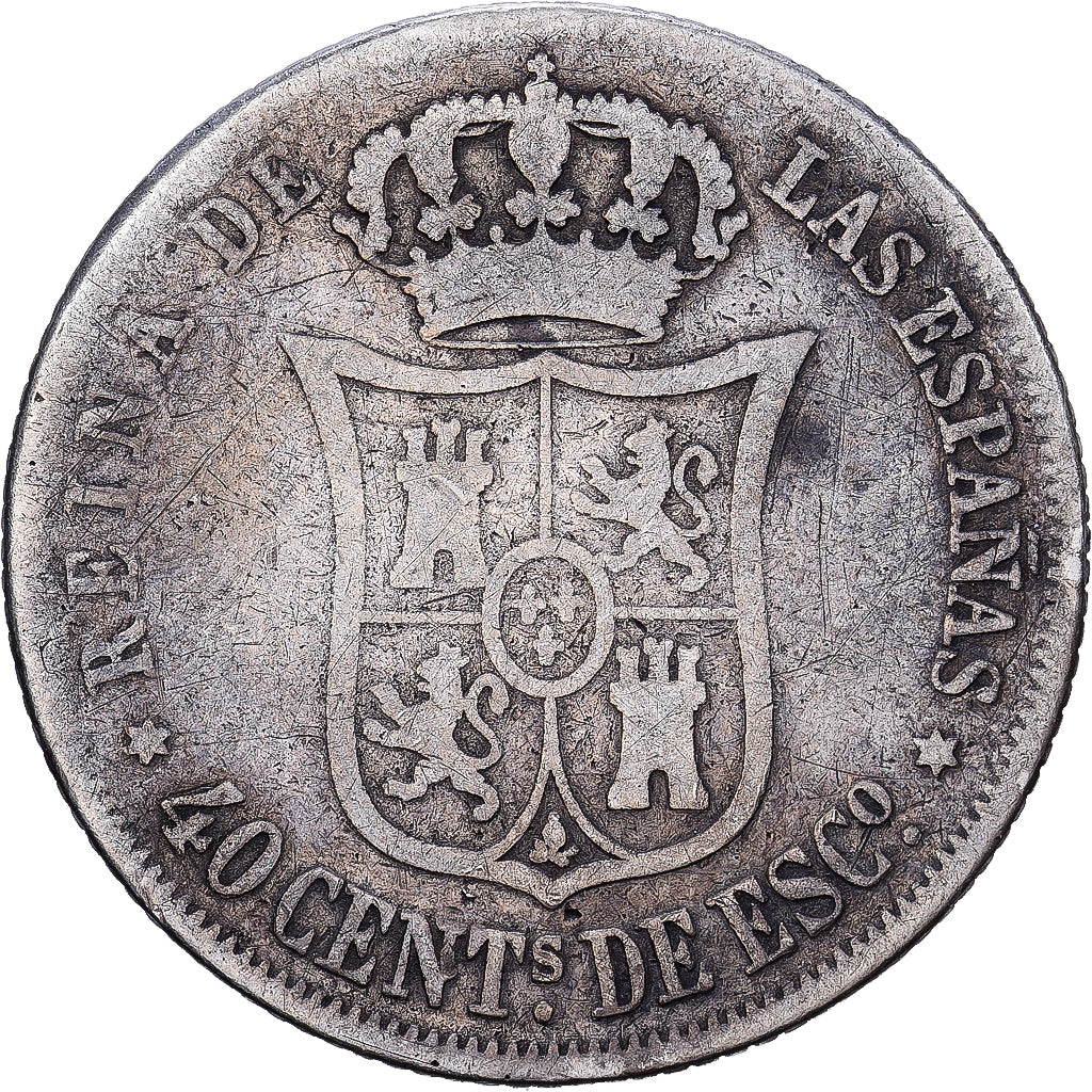Spagna, Isabel II, 40 Centimos De Escudo, 1867, Madrid, Argento, B+