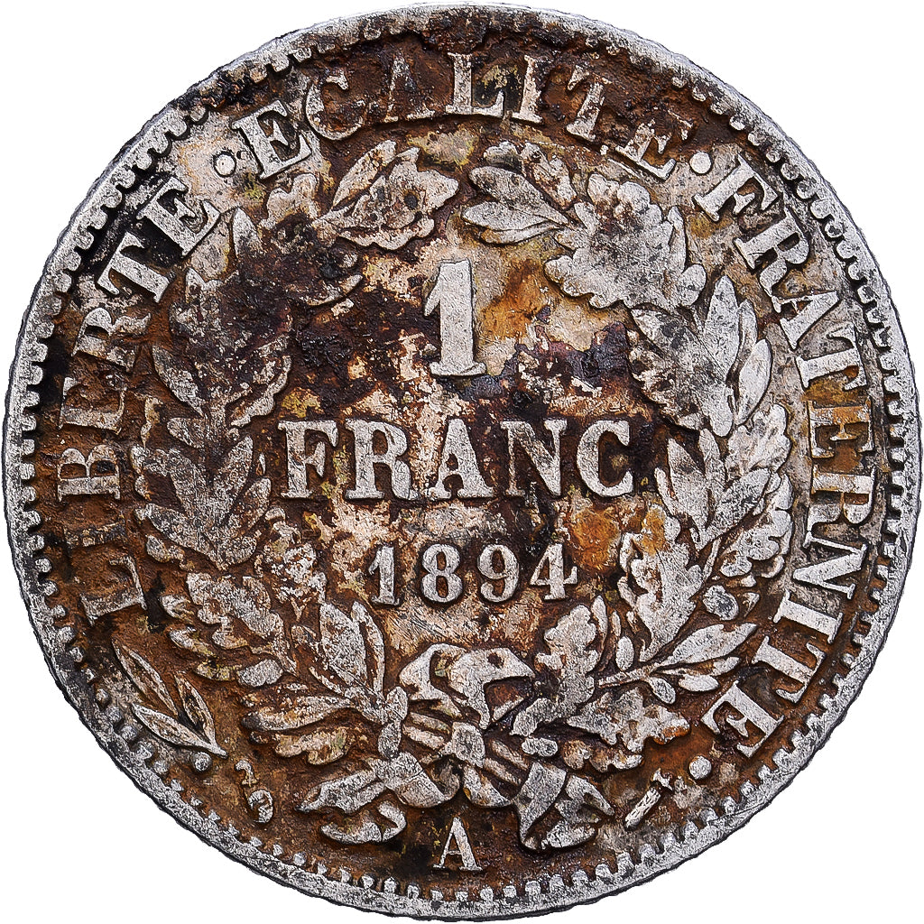 Francia, Franc, Cérès, 1894, Paris, Plata, BC+, Gadoury:465a, KM:822.1