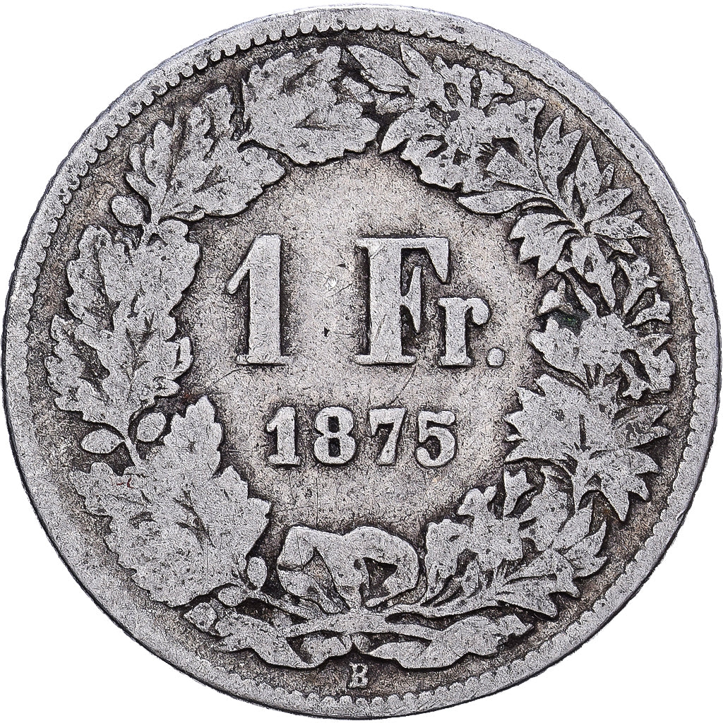 Suiza, Franc, 1875, Bern, Plata, BC+, KM:24