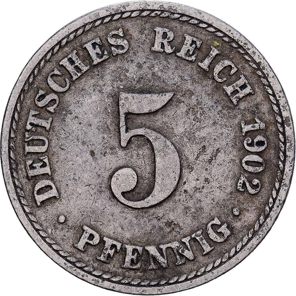 German Empire, Wilhelm II, 5 Pfennig, 1902, Berlin, Kupfer-Nickel, S+, KM:11