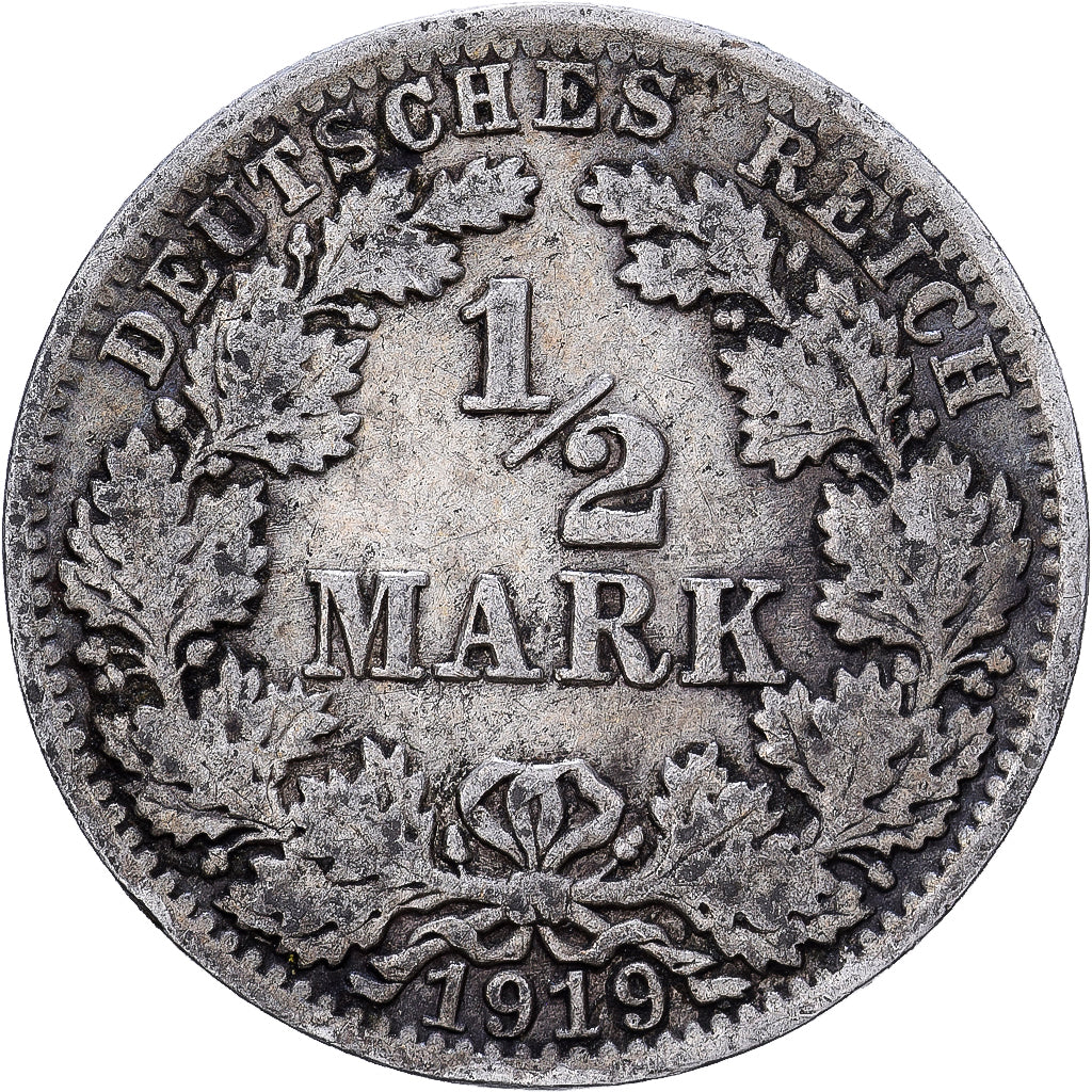 Empire allemand, 1/2 Mark, 1919, Berlin, Argent, TB+, KM:17