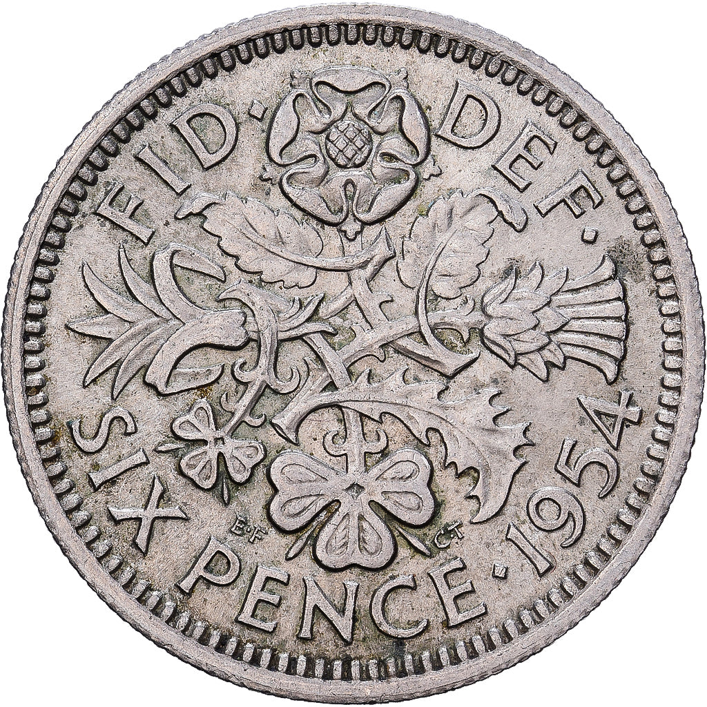 Great Britain, Elizabeth II, 6 Pence, 1954, Copper-nickel, AU(55-58), KM:903