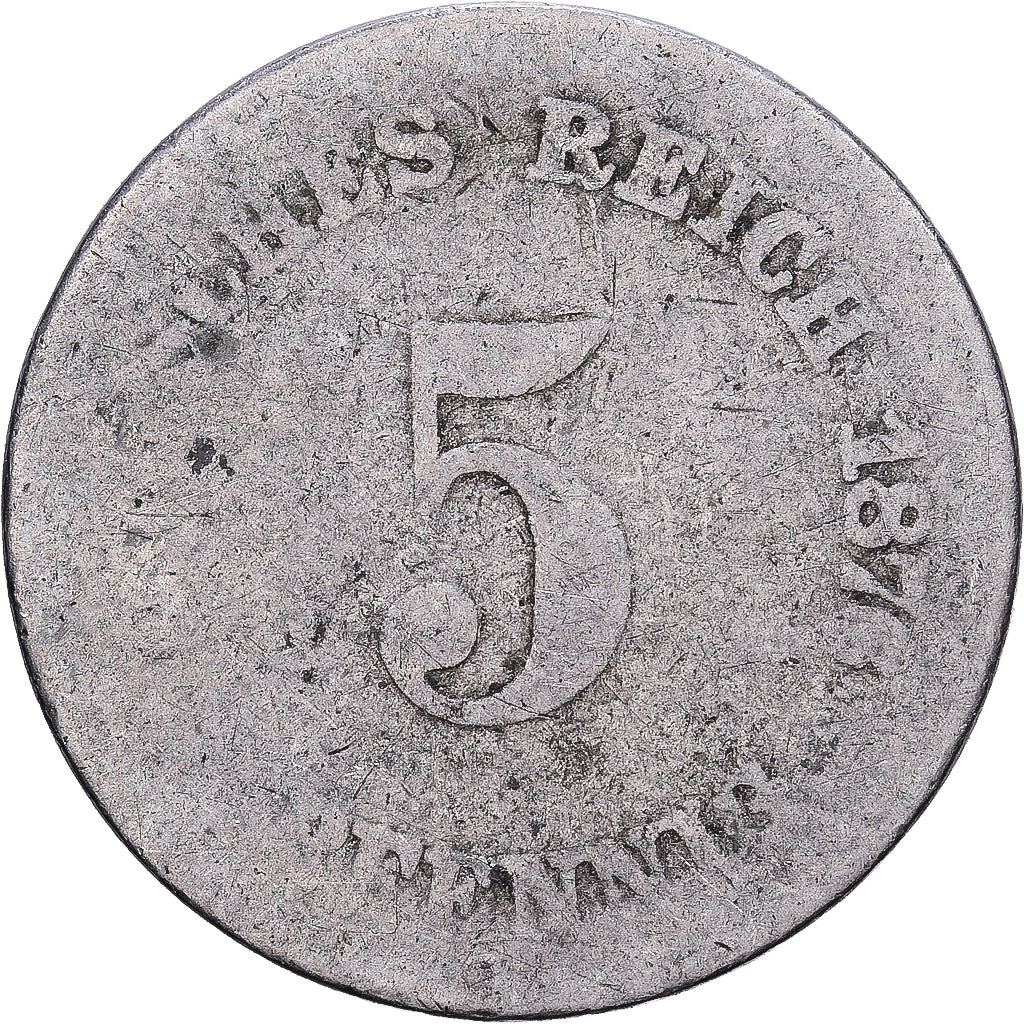 GERMANIA - IMPERO, 5 Pfennig, 1876, Argento, B+