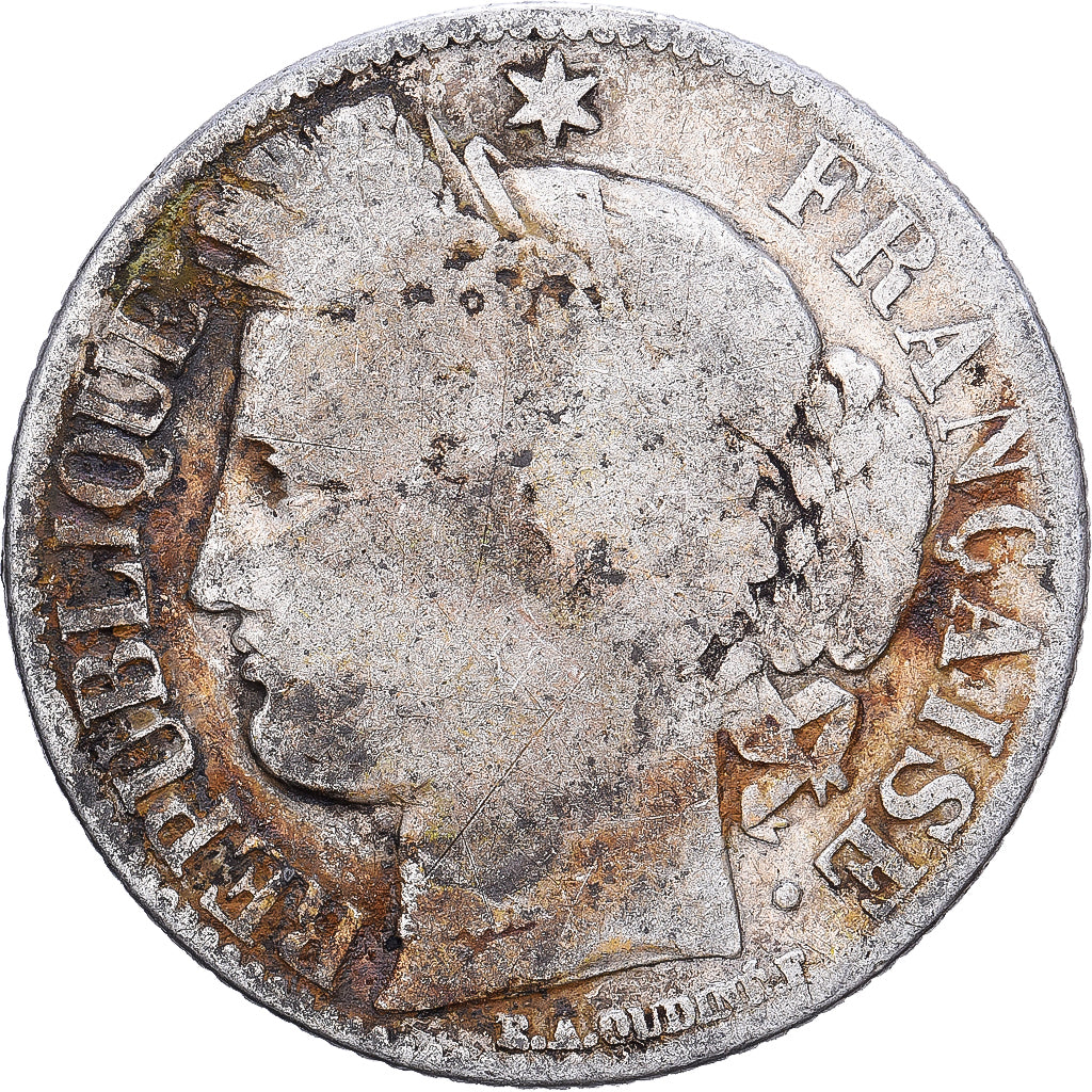 França, Franc, Cérès, 1871, Paris, Prata, F(12-15), Gadoury:465a, KM:822.1